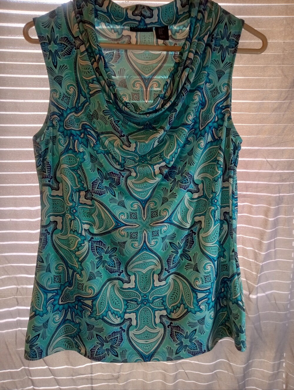 Tahari Sleeveless Cowl Neck Tank Top - Turquoise Paisley